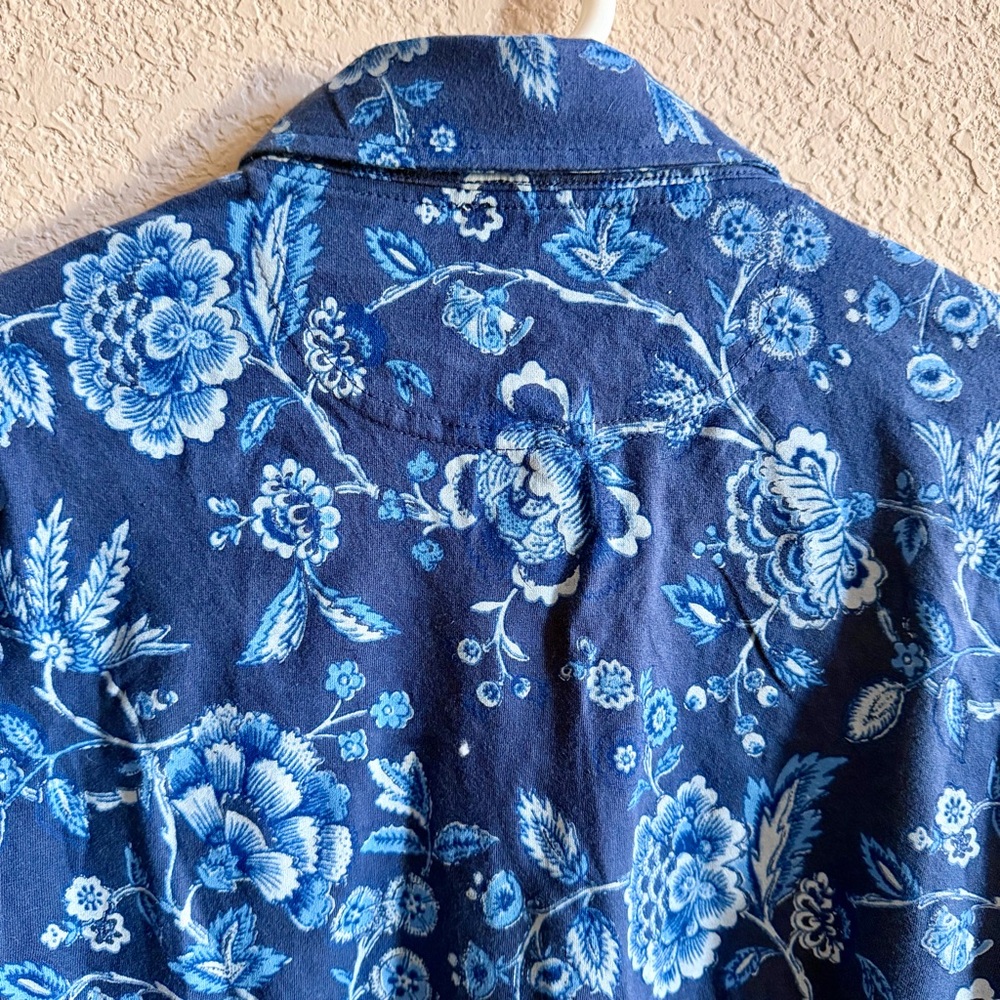 SUNDANCE Floral Snap Shirt Women's Petite Sz Medium Blue Floral Long Sleeve Boho - Picture 6 of 8